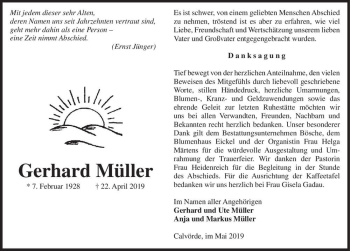 Traueranzeige von Gerhard Müller  von Magdeburger Volksstimme