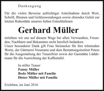 Traueranzeige von Gerhard Müller  von Magdeburger Volksstimme