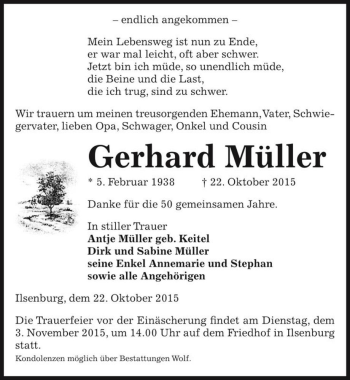 Traueranzeige von Gerhard Müller  von Magdeburger Volksstimme