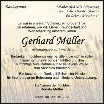 Traueranzeige von Gerhard Müller  von Magdeburger Volksstimme