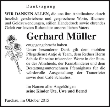 Traueranzeige von Gerhard Müller  von Magdeburger Volksstimme