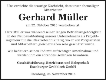 Traueranzeige von Gerhard Müller  von Magdeburger Volksstimme