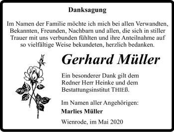 Traueranzeige von Gerhard Müller  von Magdeburger Volksstimme