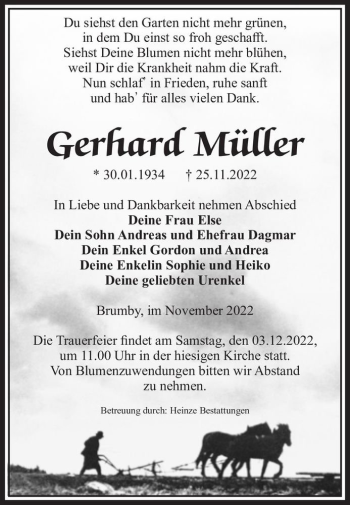 Traueranzeige von Gerhard Müller  von Magdeburger Volksstimme