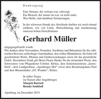 Traueranzeige von Gerhard Müller  von Magdeburger Volksstimme