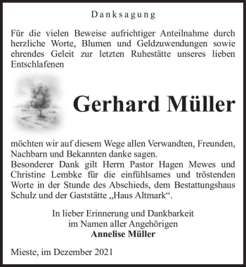 Traueranzeige von Gerhard Müller  von Magdeburger Volksstimme