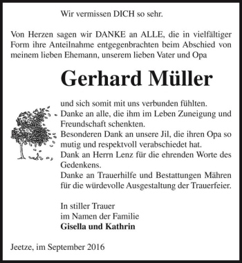Traueranzeige von Gerhard Müller  von Magdeburger Volksstimme