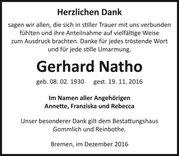 Traueranzeige von Gerhard Natho  von Magdeburger Volksstimme