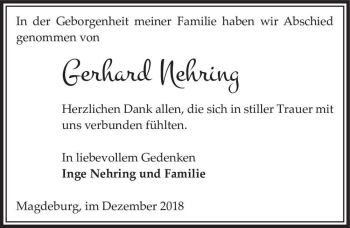 Traueranzeige von Gerhard Nehring  von Magdeburger Volksstimme