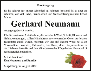 Traueranzeige von Gerhard Neumann  von Magdeburger Volksstimme