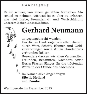 Traueranzeige von Gerhard Neumann  von Magdeburger Volksstimme
