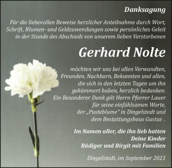 Traueranzeige von Gerhard Nolte  von Magdeburger Volksstimme