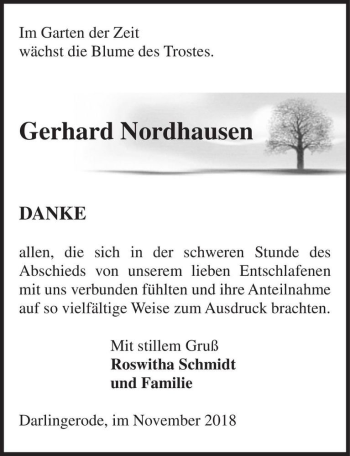 Traueranzeige von Gerhard Nordhausen  von Magdeburger Volksstimme