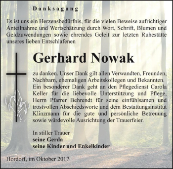 Traueranzeige von Gerhard Nowak  von Magdeburger Volksstimme