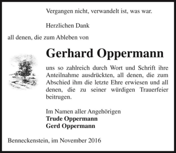 Traueranzeige von Gerhard Oppermann  von Magdeburger Volksstimme