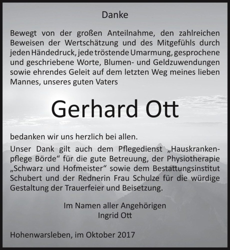  Traueranzeige für Gerhard Ott  vom 28.10.2017 aus Magdeburger Volksstimme