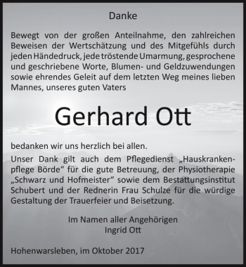 Traueranzeige von Gerhard Ott  von Magdeburger Volksstimme