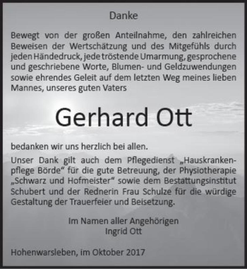 Traueranzeige von Gerhard Ott  von Magdeburger Volksstimme