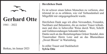 Traueranzeige von Gerhard Otte  von Magdeburger Volksstimme