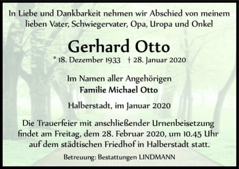 Traueranzeige von Gerhard Otto  von Magdeburger Volksstimme