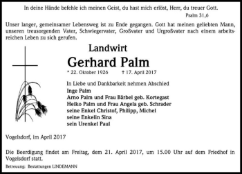 Traueranzeige von Gerhard Palm  von Magdeburger Volksstimme