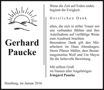 Traueranzeige von Gerhard Paucke  von Magdeburger Volksstimme