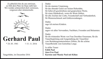 Traueranzeige von Gerhard Paul  von Magdeburger Volksstimme