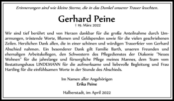 Traueranzeige von Gerhard Peine  von Magdeburger Volksstimme
