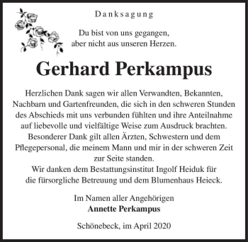 Traueranzeige von Gerhard Perkampus  von Magdeburger Volksstimme