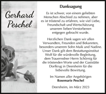 Traueranzeige von Gerhard Peschel  von Magdeburger Volksstimme