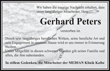 Traueranzeige von Gerhard Peters  von Magdeburger Volksstimme