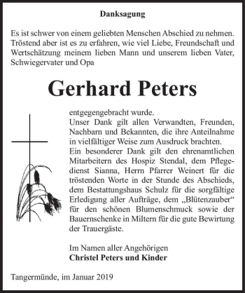 Traueranzeige von Gerhard Peters  von Magdeburger Volksstimme