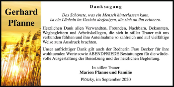 Traueranzeige von Gerhard Pfanne  von Magdeburger Volksstimme