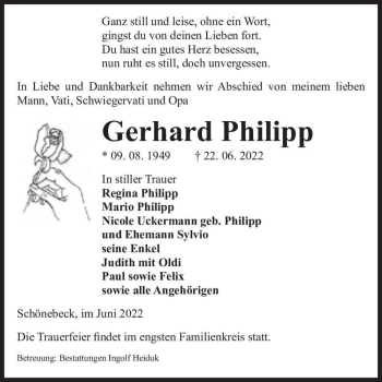Traueranzeige von Gerhard Philipp  von Magdeburger Volksstimme