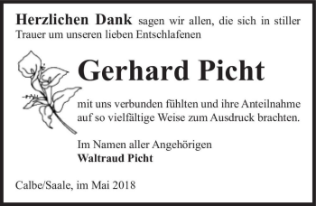 Traueranzeige von Gerhard Picht  von Magdeburger Volksstimme