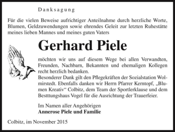 Traueranzeige von Gerhard Piele  von Magdeburger Volksstimme