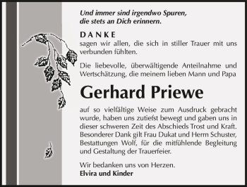 Traueranzeige von Gerhard Priewe  von Magdeburger Volksstimme