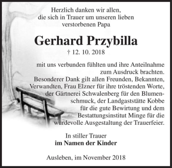 Traueranzeige von Gerhard Przybilla  von Magdeburger Volksstimme