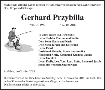 Traueranzeige von Gerhard Przybilla  von Magdeburger Volksstimme