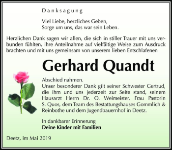 Traueranzeige von Gerhard Quandt  von Magdeburger Volksstimme
