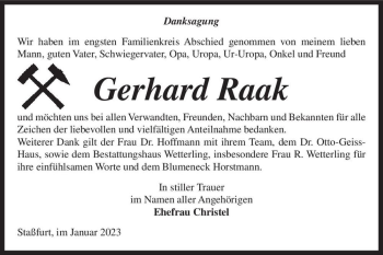 Traueranzeige von Gerhard Raak  von Magdeburger Volksstimme