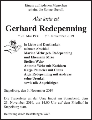 Traueranzeige von Gerhard Redepenning  von Magdeburger Volksstimme