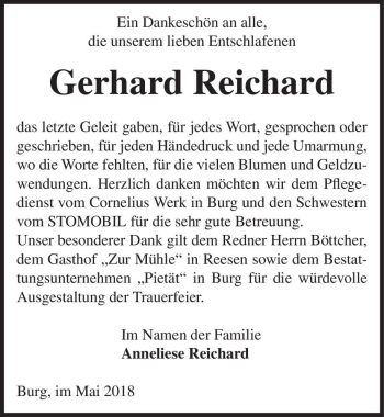 Traueranzeige von Gerhard Reichard  von Magdeburger Volksstimme
