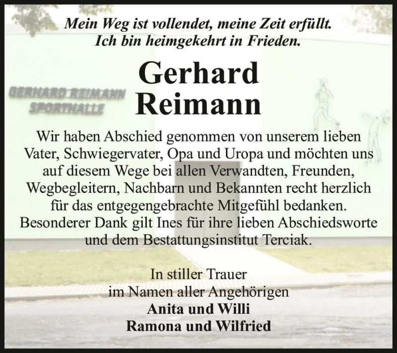  Traueranzeige für Gerhard Reimann  vom 06.08.2022 aus Magdeburger Volksstimme