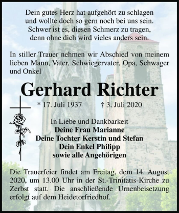 Traueranzeige von Gerhard Richter  von Magdeburger Volksstimme