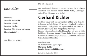 Traueranzeige von Gerhard Richter  von Magdeburger Volksstimme