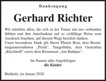 Traueranzeige von Gerhard Richter  von Magdeburger Volksstimme