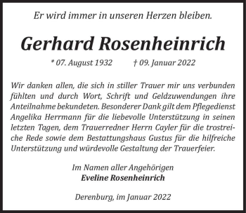 Traueranzeige von Gerhard Rosenheinrich  von Magdeburger Volksstimme