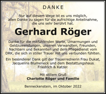 Traueranzeige von Gerhard Röger  von Magdeburger Volksstimme