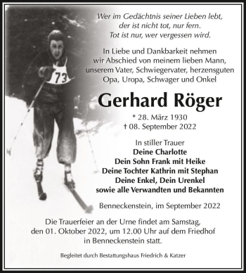 Traueranzeige von Gerhard Röger  von Magdeburger Volksstimme
